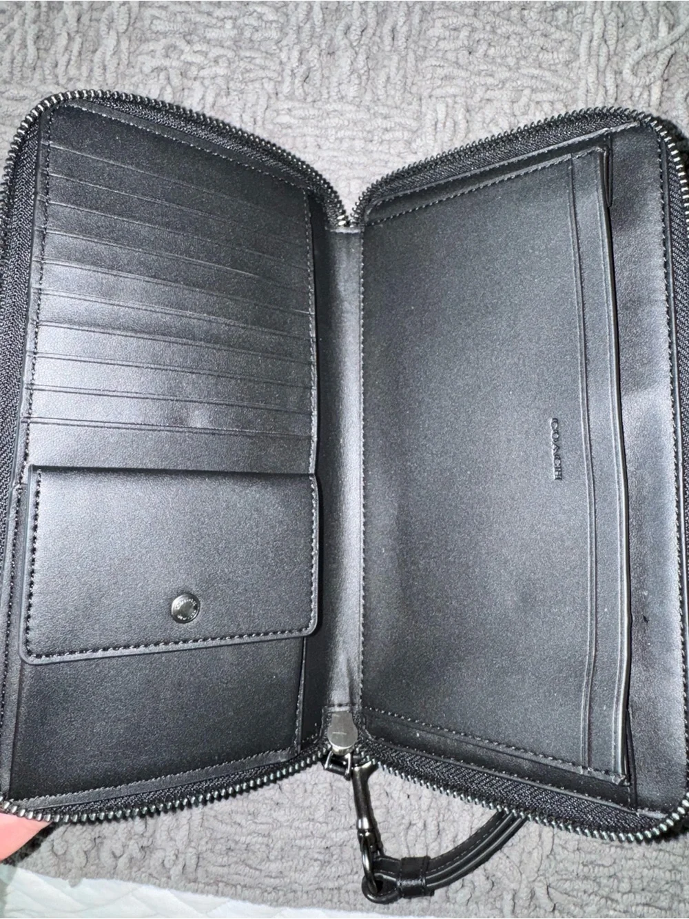 Coach Black Embossed Signature Zip Wristlet with Wrist Strap